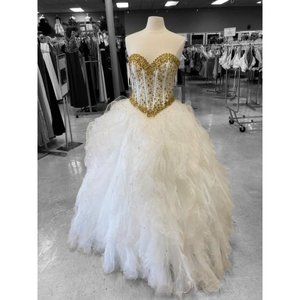 NEW Mori Lee Ivory and Gold Gown, Size 8